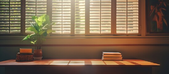 Poster - Afternoon sunlight casting shadows through classroom window copy space image