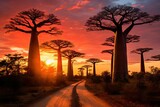 Fototapeta Las - Sunset Baobabs in Madagascar