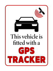 Wall Mural - This vehicle is fitted with GPS tracking. Information label anti thieves for car security with slhouette of satellite and car and text. Sticker.