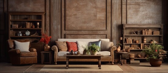Poster - Classic rustic living room featured in an interior design series copy space image