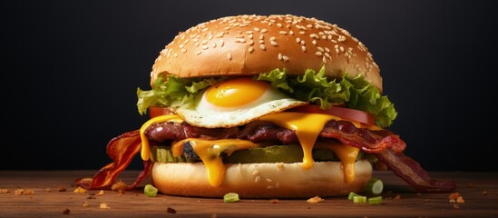 Leinwandbilder - Bacon burger with egg lettuce and cheese copy space image
