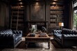 A sophisticated study with dark wood paneling, a leather chair, and built-in bookshelves for a classic ambiance.