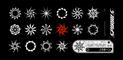 sharp spiral design elements. cyber, neo tribal, acid, brutalist mandalas. decorative filler shape f