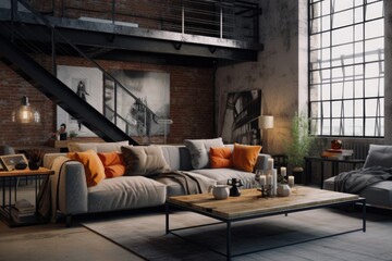 Wall Mural - Living room with couch and coffee table