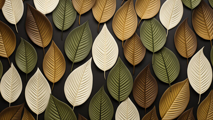 Wall Mural - Illustration of leaves in green, brown, and white colors