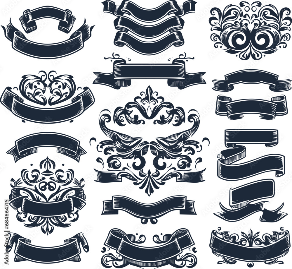 Black Rectangular Ribbon Graphic set of simple rectangle ribbons Vector black shape Image white ...