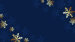 Navy christmas background with gold and blue snowflakes
