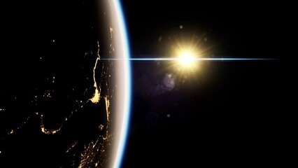 Wall Mural - Space, Sun and planet Earth at Night