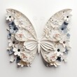 Paper butterfly with blue flowers on white.