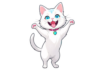 Wall Mural - A Cartoonish White Cat in a Playful Pose (PNG 10800x7200)