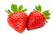 © Prasanth - Strawberries isolated. Two ripe strawberries, half a strawberry with green leaves on a white background.