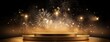 Golden podium with fireworks in the night, presentation anniversary banner