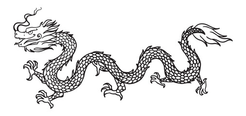 Wall Mural - line art of ancient chinese dragon. outline of china dragon ornament.