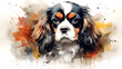watercolor portrait tricolor cute cavalier king charles spaniel puppy