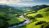 Fototapeta Natura - River in the Mountains. Generative Ai