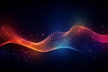 Poster - Dynamic Interplay of Dots and Lines in a Vibrant Wave, Internet Network Concept Background