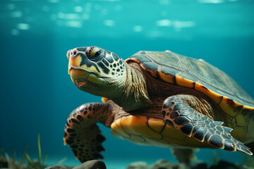 Poster - A serene turtle on a pastel green surface, the texture of its shell and calm expression making for a captivating image.