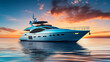 Luxury yacht and blue sea at sunset in summer 