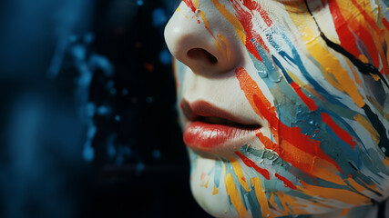 Poster - Close-up of a person amidst abstract digital artistry elements, illustrating the exploratory and experimental nature of digital art in design.