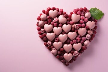 Poster - A heart-shaped arrangement made of raspberries, with additional heart-shaped berries surrounding it.