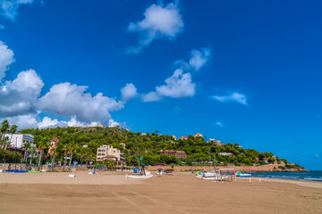 Poster - Benicassim Spain Voramar beach Costa del Azahar in summer popular Spanish tourist destination