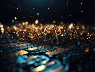 Poster - Blue and gold background with a light shining on it.