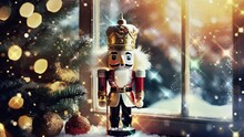 Christmas Decoration Festive Nutcracker Soldier , Animation Of Falling Snow