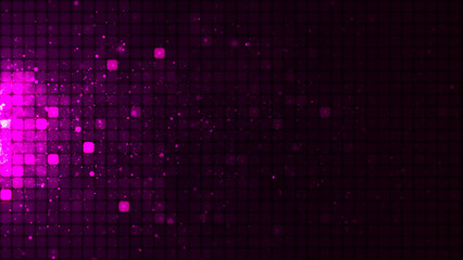 Wall Mural - Pink mosaic background in technology concept. Abstract pink LED squares and particles. Technology digital square lilac color background. Pink pixel grid background. 3D rendering