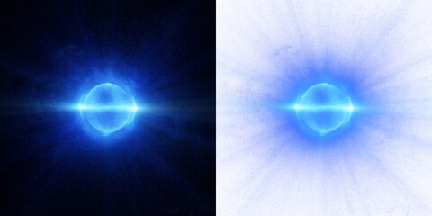 Poster - electric blue flare with dynamic particle swirl. 3d render