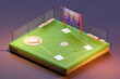 3D isometric render of baseball court with scoreboard