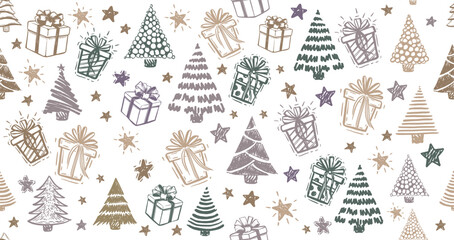 Wall Mural - christmas tree, new year set, hand drawn illustrations. vector.