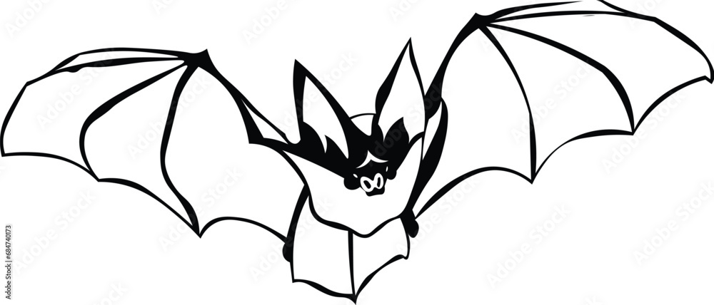Cartoon Black and White Isolated Illustration Vector Of A Flying Bat ...