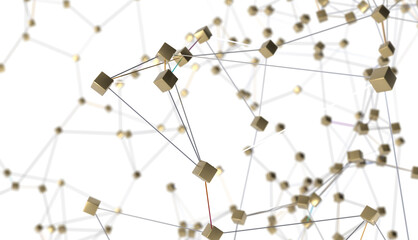 Poster - Abstract polygonal space with connecting dots and lines. Dark background. Connection structure. 3d Widescreen