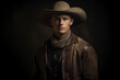 © ana - Handsome young Caucasian cowboy - retro - vintage - wild west era - cowboy hat - bandit western man in his 20s or 30s