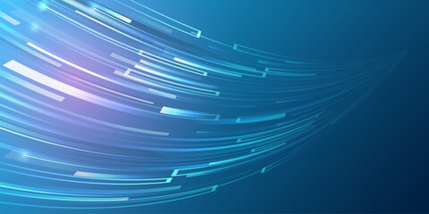 Leinwandbilder - Blue light bands, data transmission using 5g or 6g technology. High-speed Internet line. Technological background of wireless transmission of large volume of data. Abstract neon color dynamic lines.