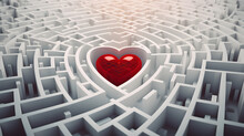 Red Heart Is In The Middle Of A White Maze