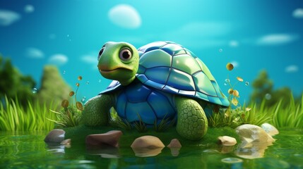 Wall Mural - World Turtle Day 23th May cartoon style 3D Generative AI