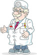 © Alexey Bannykh - Good old doctor in a white hospital gown, friendly smiling and gesturing while talking, vector cartoon illustration on a white background