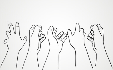 Wall Mural - line art illustration depicting hands reaching out for help, conveying a sense of pleading, asking f