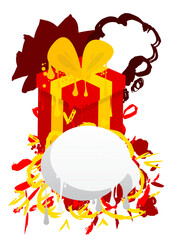 Poster - Graffiti Gift box with speech bubble. Holiday modern messaging sign street art decoration, Christmas discussion icon performed in urban painting style.