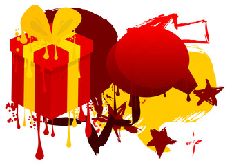 Poster - Graffiti Gift box with speech bubble. Holiday modern messaging sign street art decoration, Christmas discussion icon performed in urban painting style.