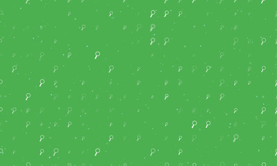 Poster - Seamless background pattern of evenly spaced white magnifier symbols of different sizes and opacity. Vector illustration on green background with stars