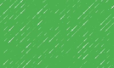 Poster - Seamless background pattern of evenly spaced white sword symbols of different sizes and opacity. Vector illustration on green background with stars