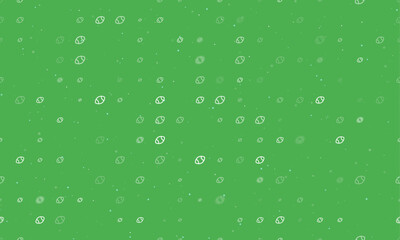 Poster - Seamless background pattern of evenly spaced white rugby symbols of different sizes and opacity. Vector illustration on green background with stars