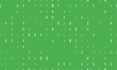 Poster - Seamless background pattern of evenly spaced white dollar symbols of different sizes and opacity. Vector illustration on green background with stars