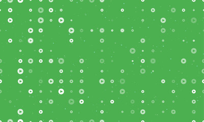 Poster - seamless background pattern of evenly spaced white play symbols of different sizes and opacity. vect