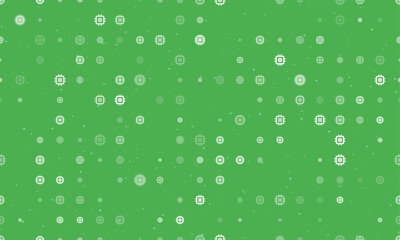 Poster - Seamless background pattern of evenly spaced white chip symbols of different sizes and opacity. Vector illustration on green background with stars