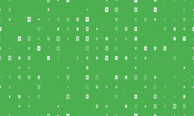 Poster - Seamless background pattern of evenly spaced white ace of heart cards of different sizes and opacity. Vector illustration on green background with stars