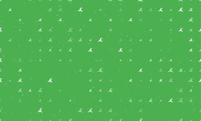 Poster - Seamless background pattern of evenly spaced white wizard hat symbols of different sizes and opacity. Vector illustration on green background with stars