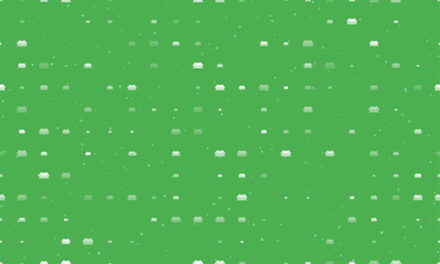 Poster - Seamless background pattern of evenly spaced white sofa symbols of different sizes and opacity. Vector illustration on green background with stars